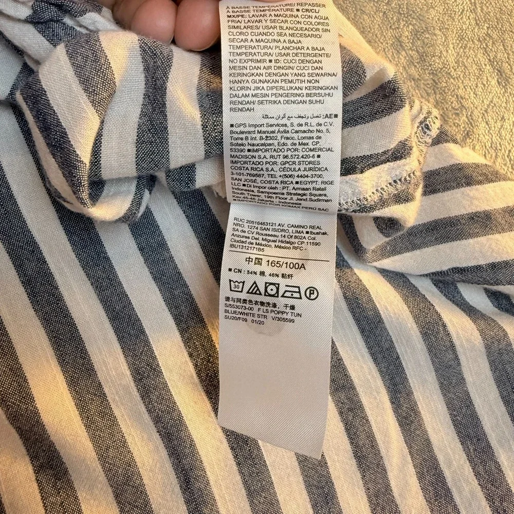 Old Navy Blue & White Striped Tunic Blouse Women's Large Long Sleeve‎ coastal